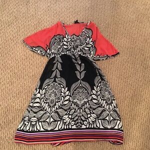 Mossimo Ebony Red Print Dress with inner black spaghetti strap slip xs